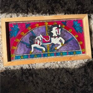Beautiful vintage homemade Pony stained glass picture